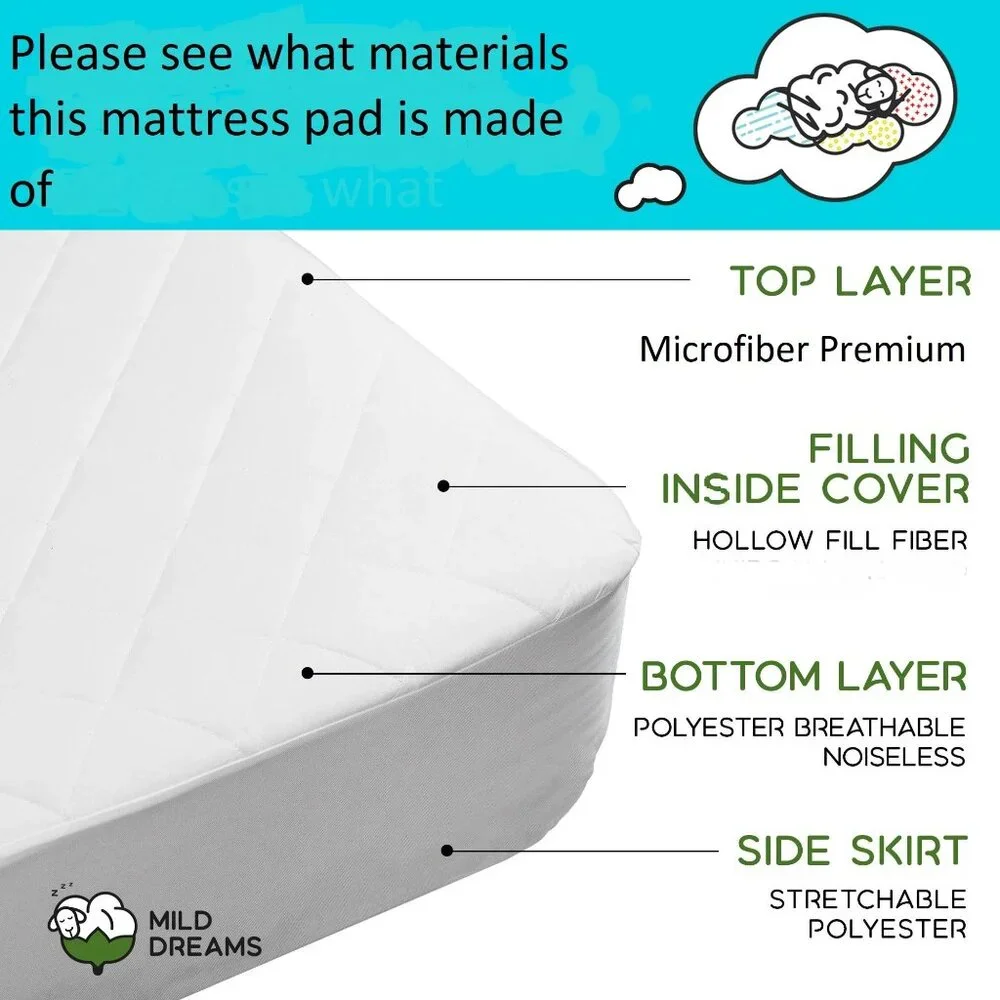 Twin Size Mattress Pad Cover Protector - Single Bed 39x75 inch - White